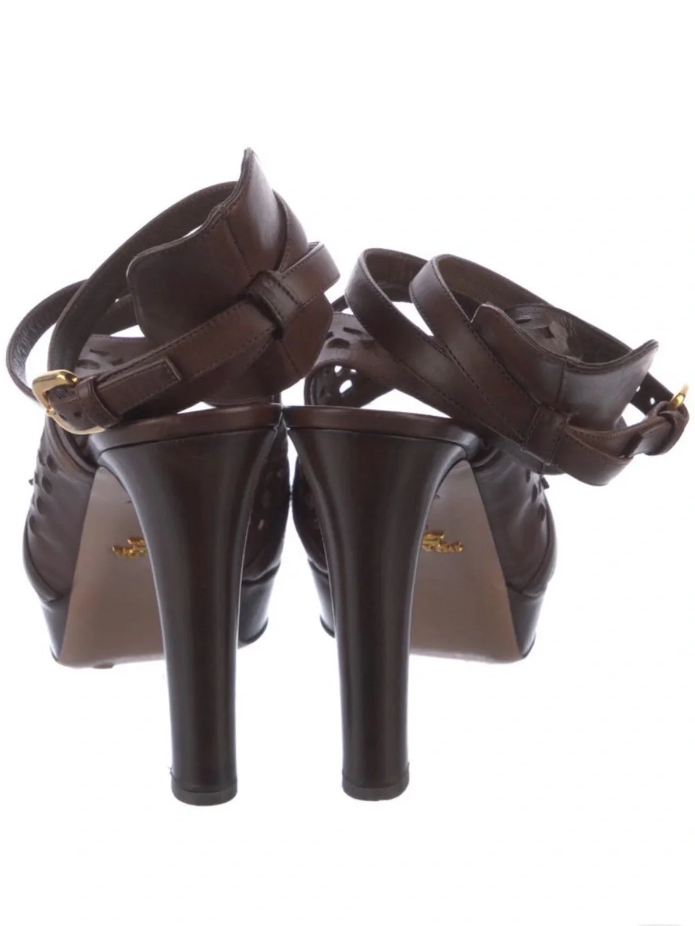 Prada Brown Leather Cutout Caged Platform Sandals IT 41